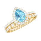 Rosec Jewels-Genuine 1 Carat Aquamarine Bridal Ring Set with Diamond