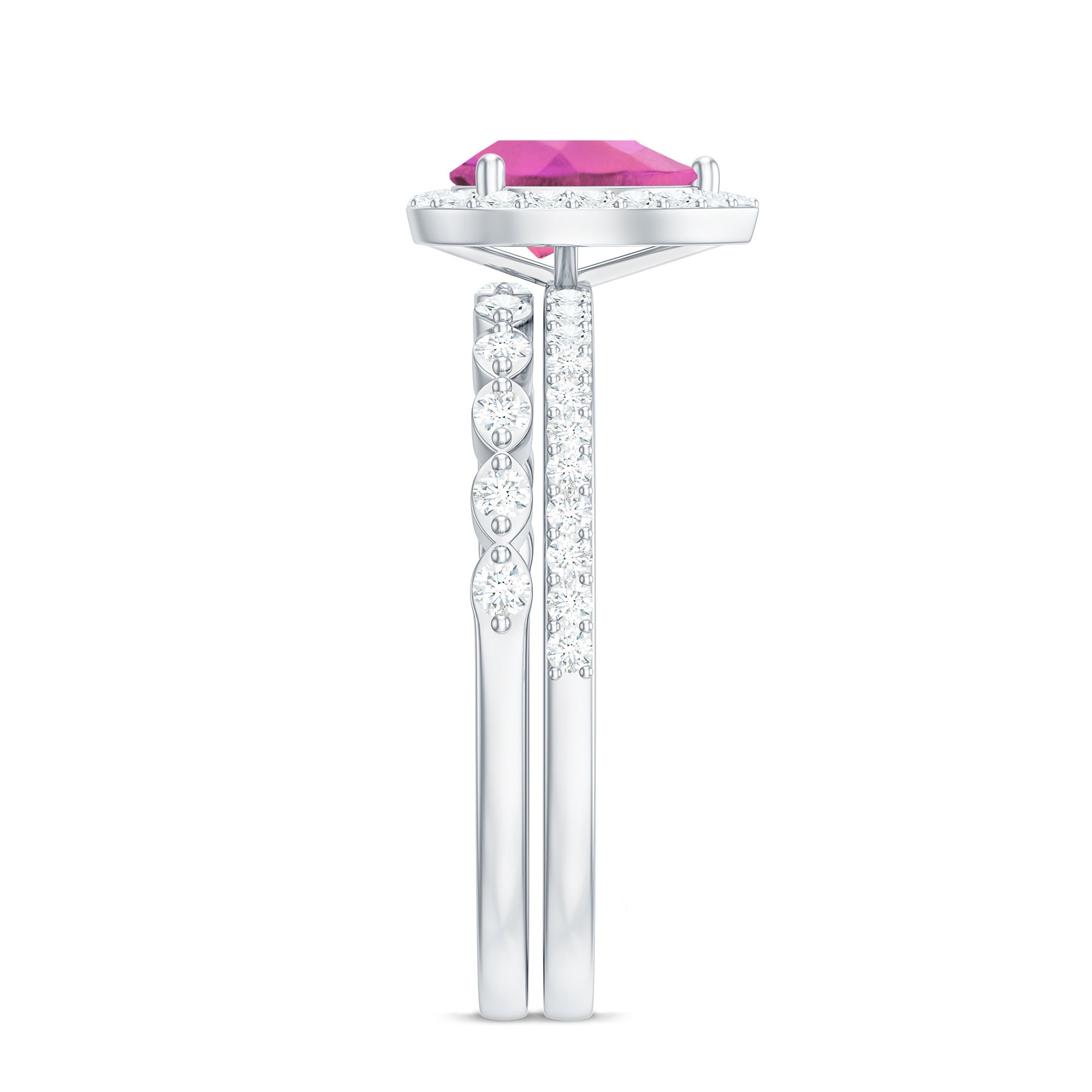 Rosec Jewels-Teardrop Pink tourmaline Bridal Ring Set with Diamond