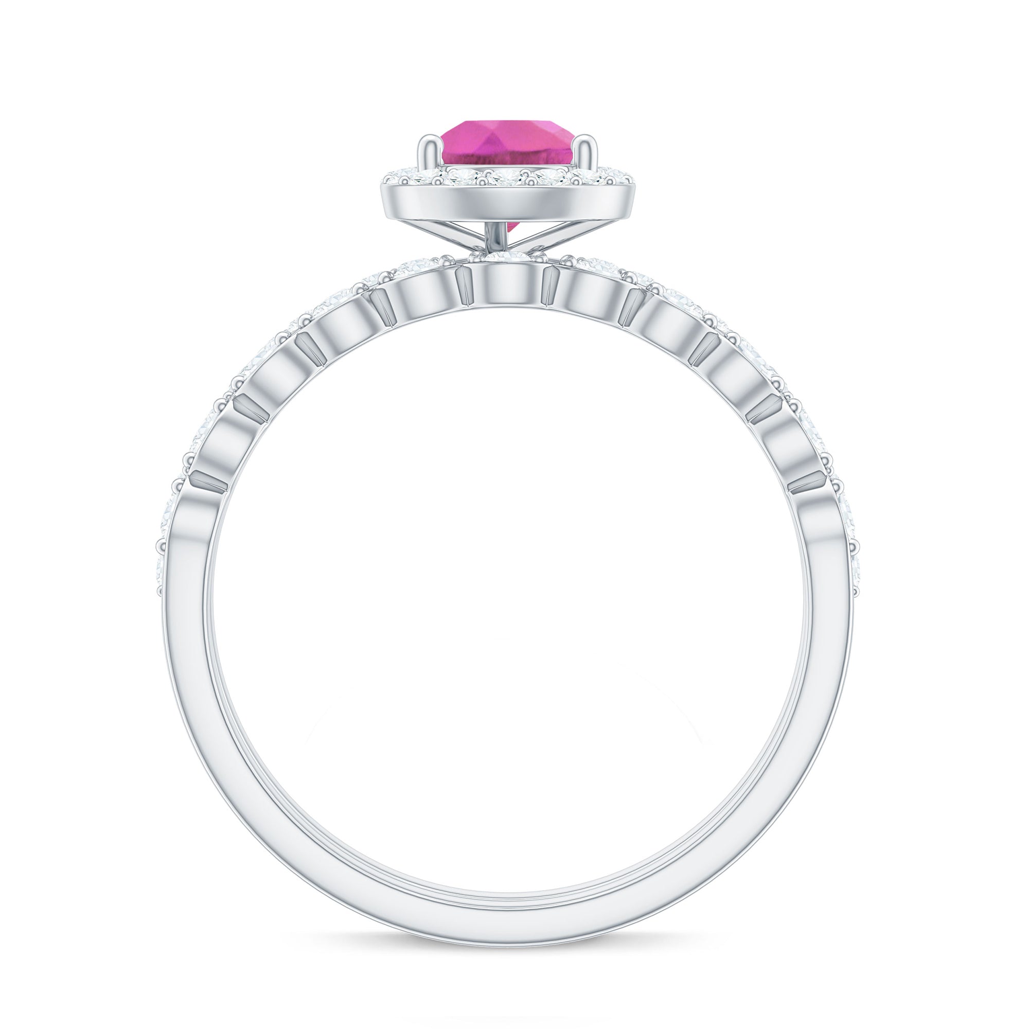 Rosec Jewels-Teardrop Pink tourmaline Bridal Ring Set with Diamond