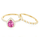 Rosec Jewels-Teardrop Pink tourmaline Bridal Ring Set with Diamond