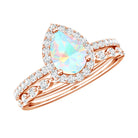 Natural Ethiopian Opal Diamond Pear Shaped Engagement Ring and Wedding Band Set AAA - Rosec Jewels
