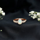Natural Ethiopian Opal Diamond Pear Shaped Engagement Ring and Wedding Band Set AAA - Rosec Jewels
