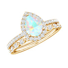 Natural Ethiopian Opal Diamond Pear Shaped Engagement Ring and Wedding Band Set AAA - Rosec Jewels