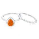 Rosec Jewels-Teardrop Fire Opal Bridal Ring Set with Diamond