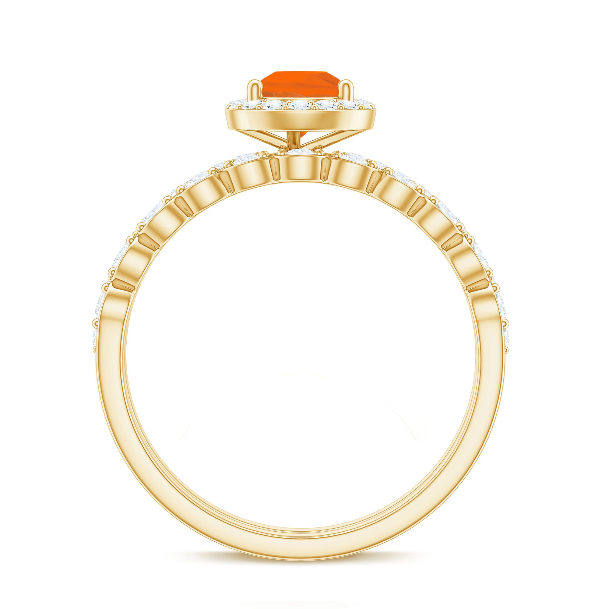 Rosec Jewels-Teardrop Fire Opal Bridal Ring Set with Diamond