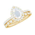 Teardrop Moonstone Bridal Ring Set with Diamond AAA - Rosec Jewels