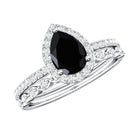 Natural 0.6 Carat Pear Shape Black Spinel Diamond Wedding Engagement Ring Set of 2 AAA - Rosec Jewels