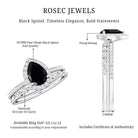 Natural 0.6 Carat Pear Shape Black Spinel Diamond Wedding Engagement Ring Set of 2 AAA - Rosec Jewels