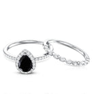 Natural 0.6 Carat Pear Shape Black Spinel Diamond Wedding Engagement Ring Set of 2 AAA - Rosec Jewels