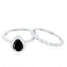 Rosec Jewels-Natural Pear Shape Black Spinel Diamond Wedding Engagement Ring Set of 2