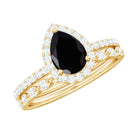 Rosec Jewels-Natural Pear Shape Black Spinel Diamond Wedding Engagement Ring Set of 2