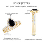 Natural 0.6 Carat Pear Shape Black Spinel Diamond Wedding Engagement Ring Set of 2 AAA - Rosec Jewels