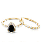 Natural 0.6 Carat Pear Shape Black Spinel Diamond Wedding Engagement Ring Set of 2 AAA - Rosec Jewels