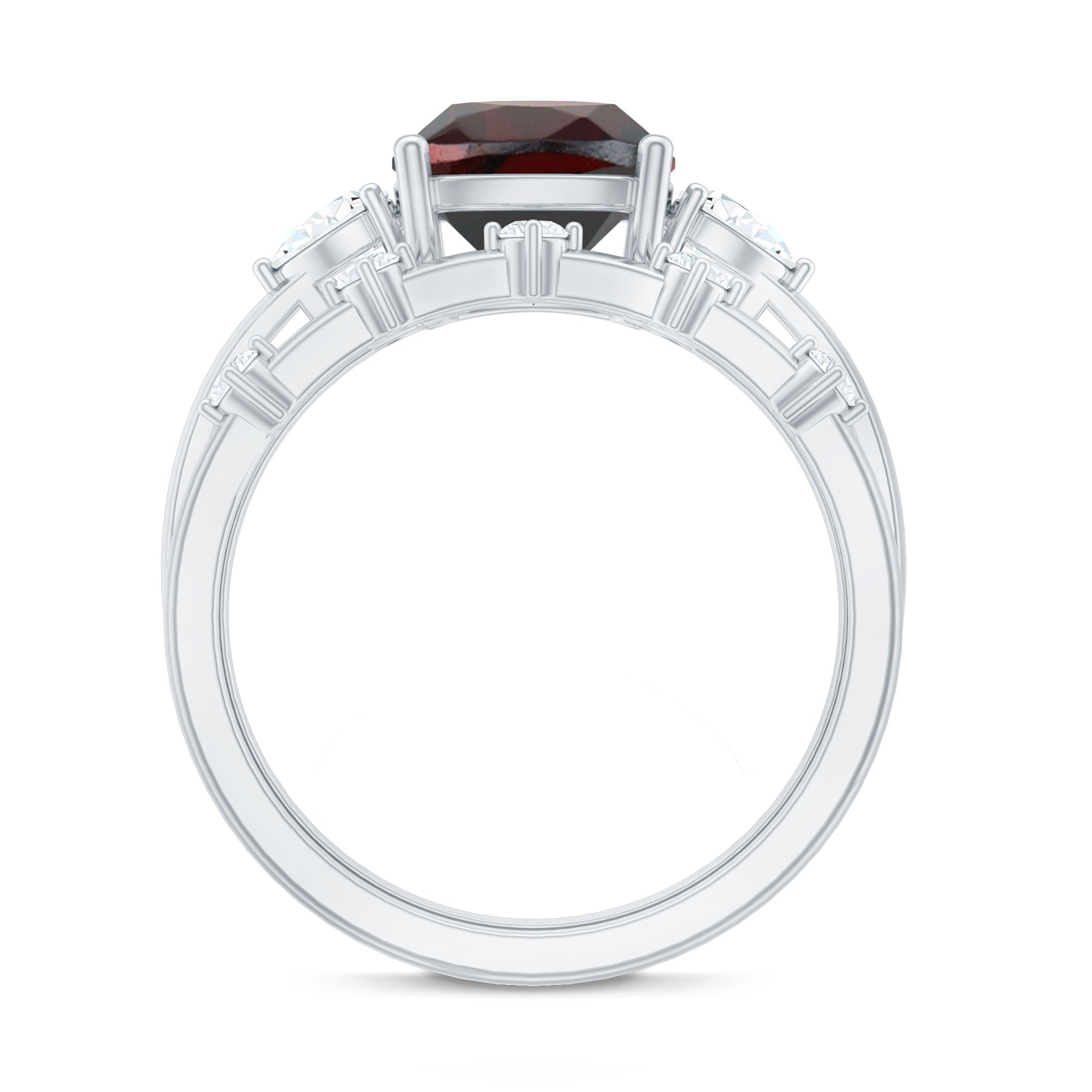 Rosec Jewels-Natural 8 mm Cushion Cut Garnet Diamond Wedding Bridal Ring Set