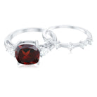 Rosec Jewels-Natural 8 mm Cushion Cut Garnet Diamond Wedding Bridal Ring Set