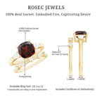 Rosec Jewels-Natural 8 mm Cushion Cut Garnet Diamond Wedding Bridal Ring Set