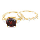 Rosec Jewels-Natural 8 mm Cushion Cut Garnet Diamond Wedding Bridal Ring Set