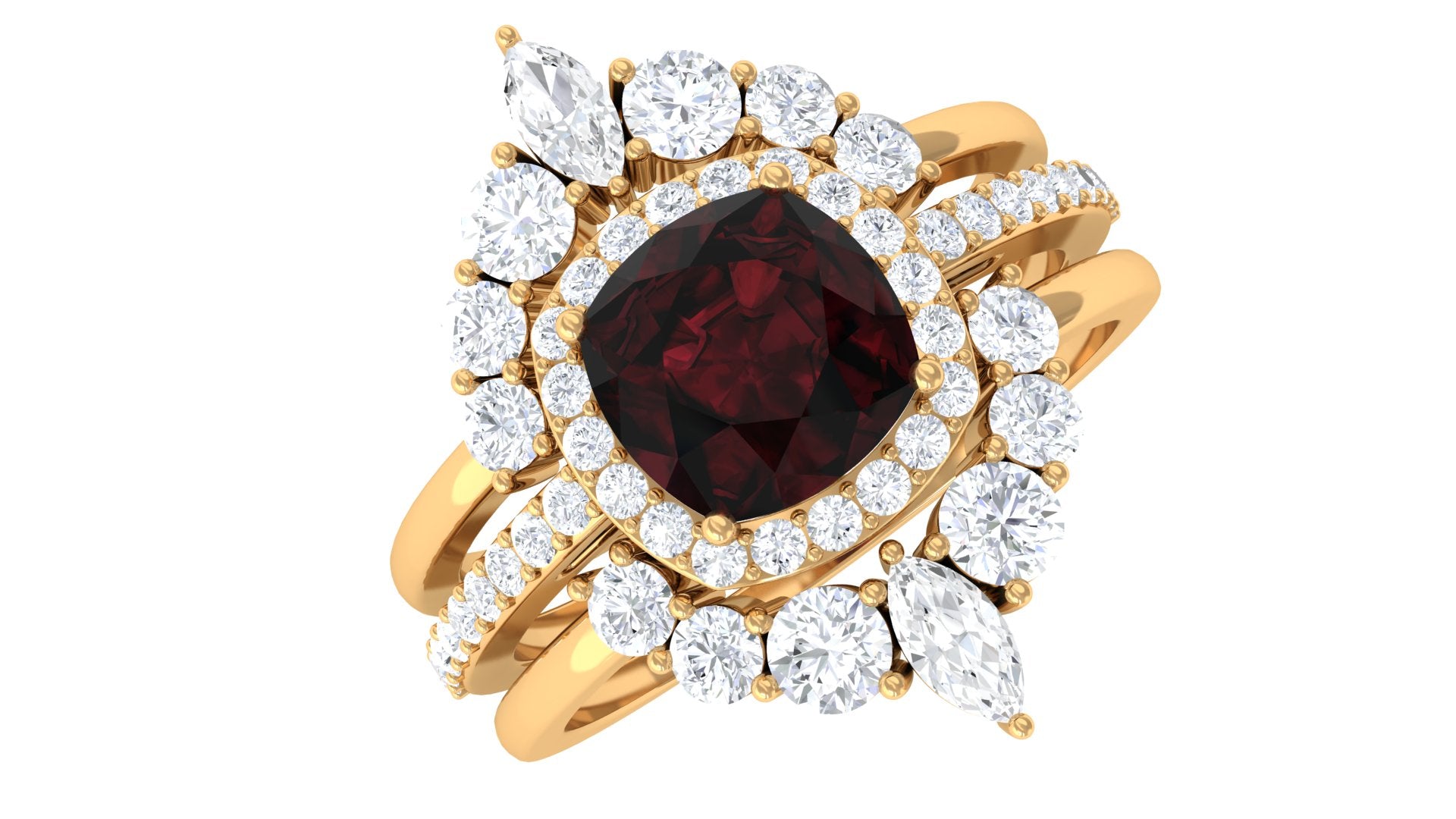 Rosec Jewels-Natural 8mm Cushion Cut Garnet Statement Bridal Ring Set