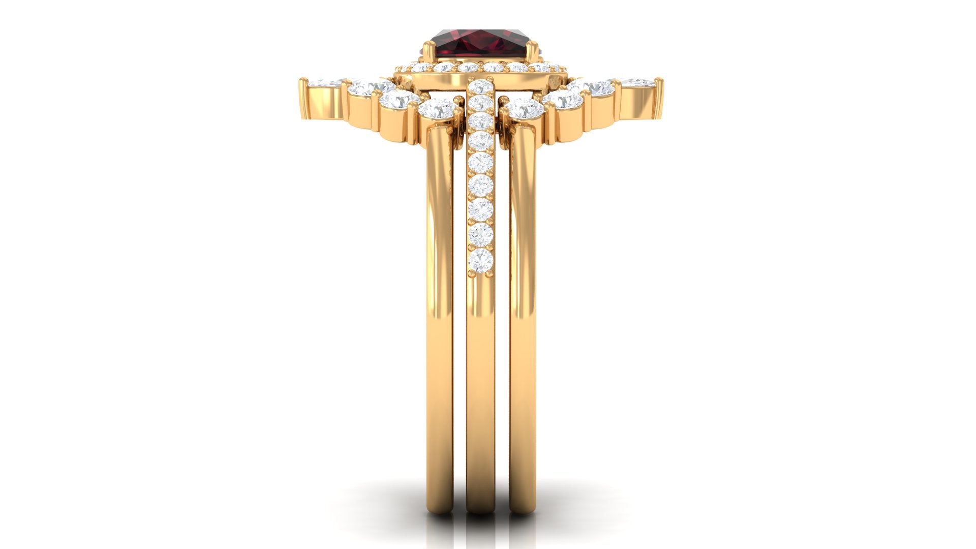 Rosec Jewels-Natural 8mm Cushion Cut Garnet Statement Bridal Ring Set