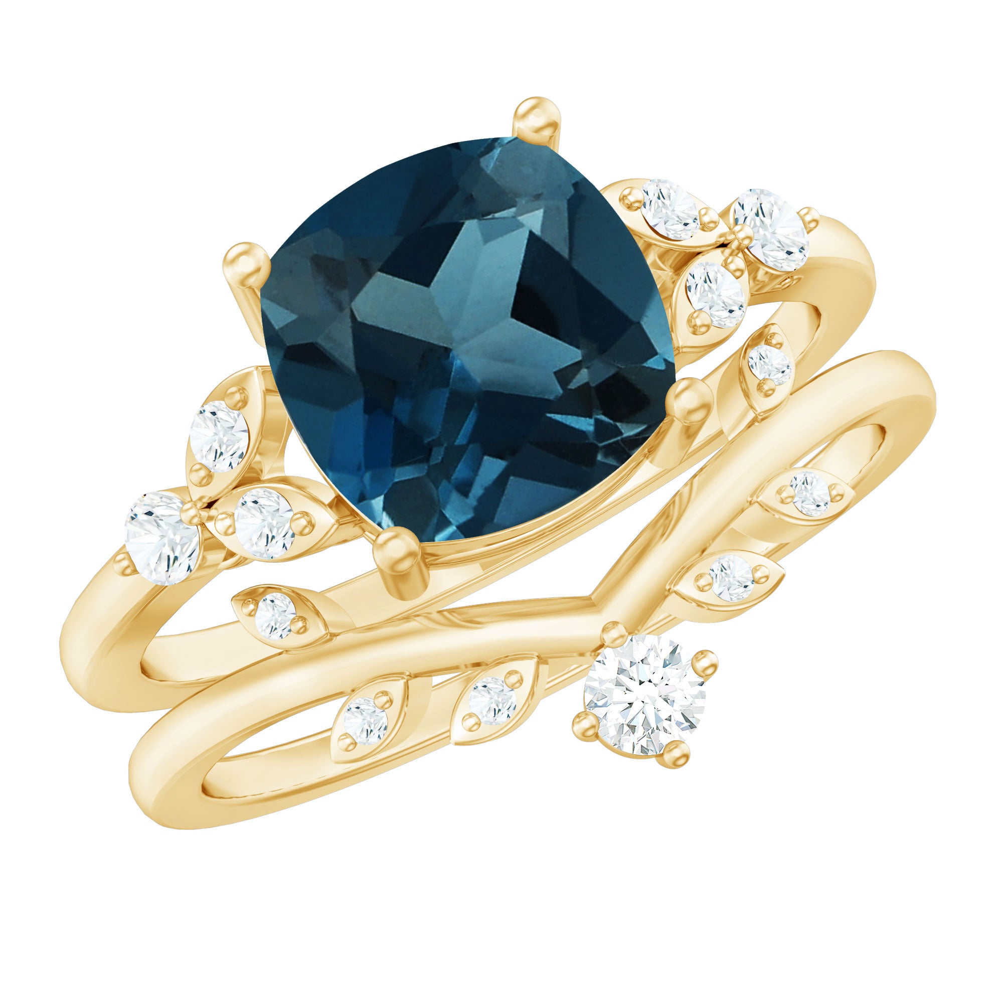 Rosec Jewels-Vintage London Blue Topaz and Diamond Engagement Ring Set