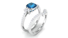 Rosec Jewels-Cushion Cut London Blue Topaz Designer Wedding Ring Set with Diamond Band