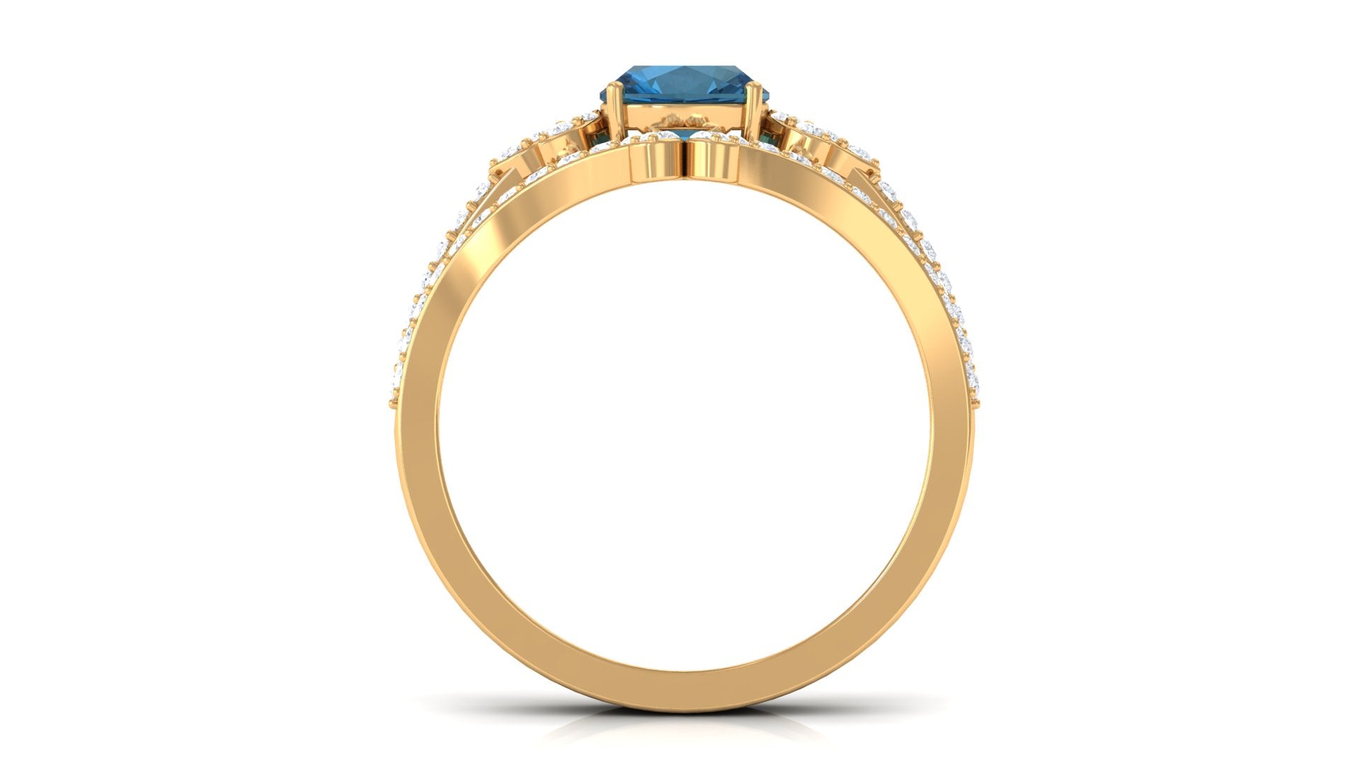 Rosec Jewels-Cushion Cut London Blue Topaz Designer Wedding Ring Set with Diamond Band