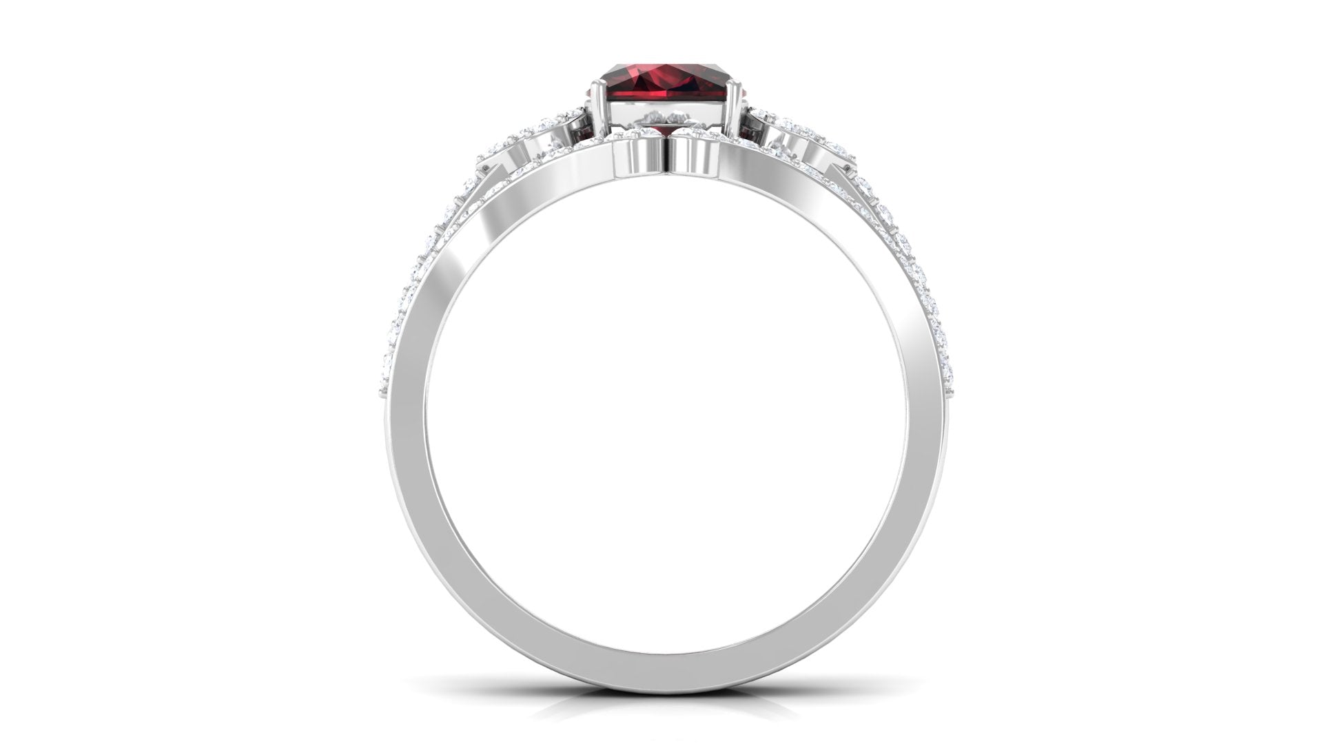 Cushion Cut Garnet and Diamond Designer Wedding Ring Set For Her AAA - Rosec Jewels