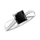 0.5 Carat Princess Cut Black Onyx Solitaire Engagement Ring with Diamond AAA - Rosec Jewels