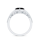 5mm Princess Cut Black Onyx Engagement Ring with Diamond Wedding Band AAA - Rosec Jewels