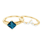 Princess Cut London Blue Topaz Designer Wedding Ring Set for Women AAA - Rosec Jewels