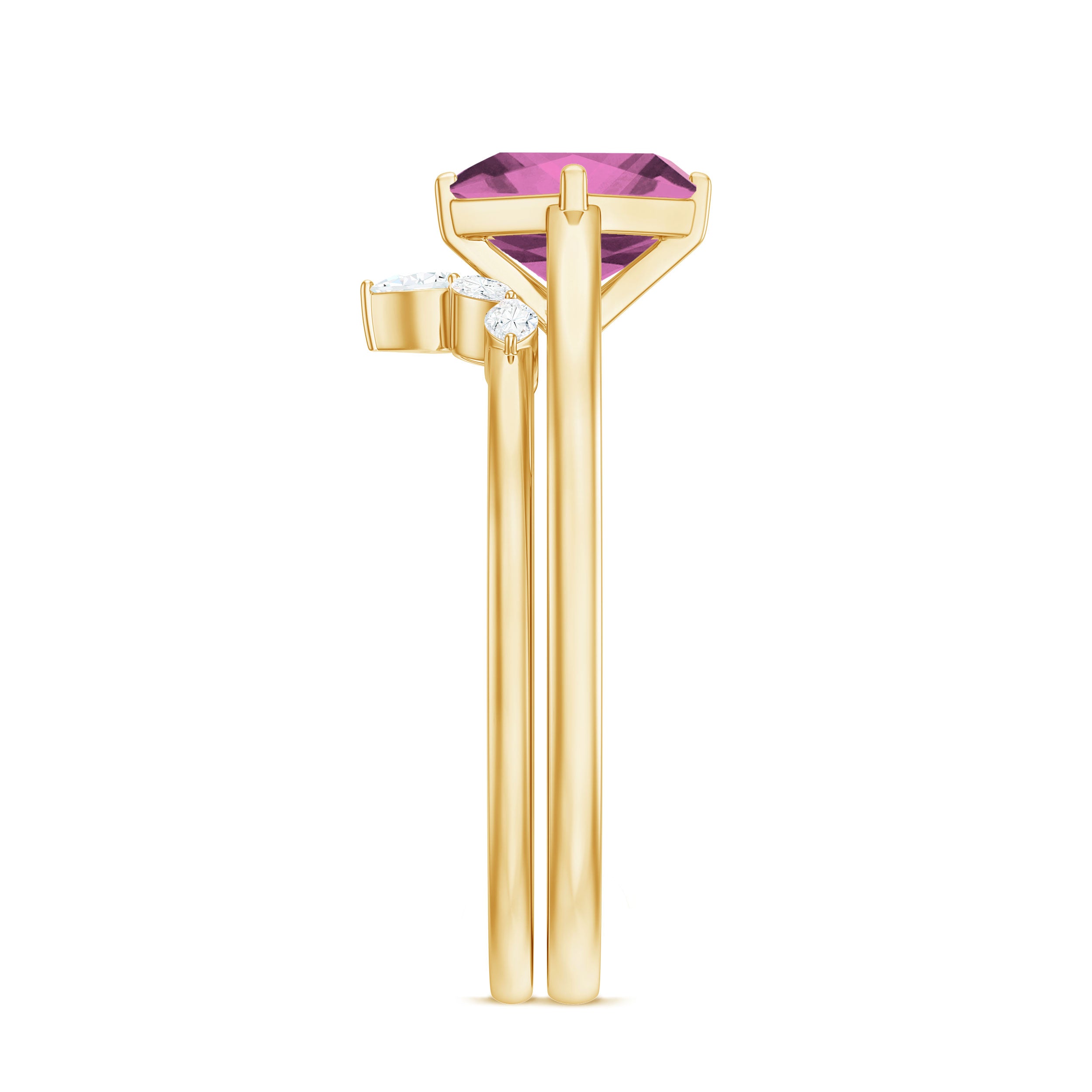 Princess Cut Pink Tourmaline Solitaire Ring Set with Diamond AAA - Rosec Jewels