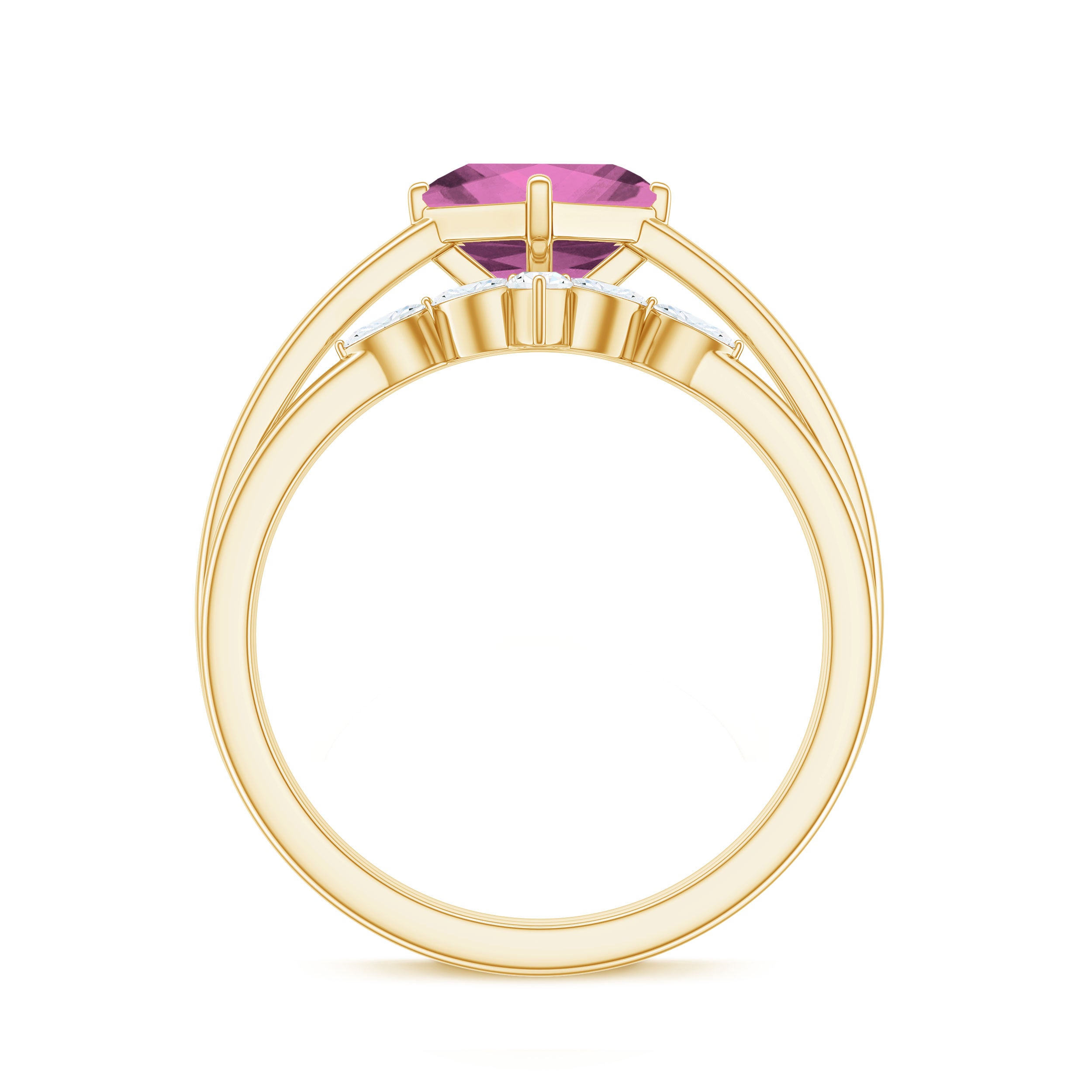 Princess Cut Pink Tourmaline Solitaire Ring Set with Diamond AAA - Rosec Jewels