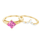 Princess Cut Pink Tourmaline Solitaire Ring Set with Diamond AAA - Rosec Jewels