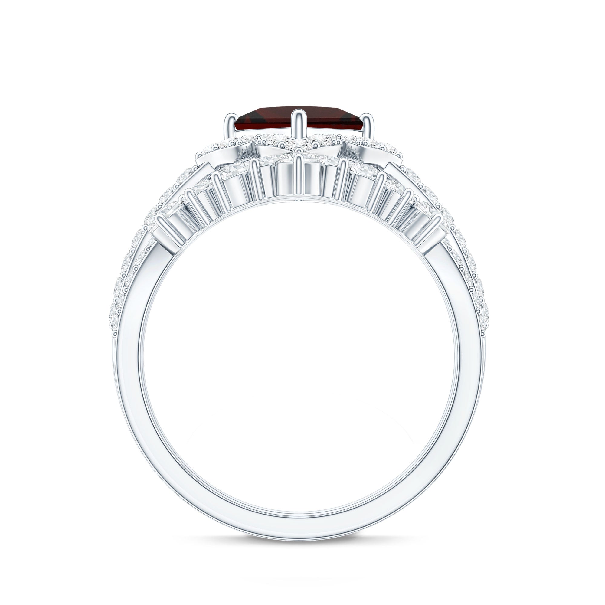 Rosec Jewels-Princess Cut Garnet Designer Wedding Ring Set with Moissanite