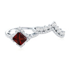 Rosec Jewels-Princess Cut Garnet Designer Wedding Ring Set with Moissanite
