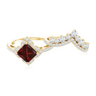 Rosec Jewels-Princess Cut Garnet Designer Wedding Ring Set with Moissanite