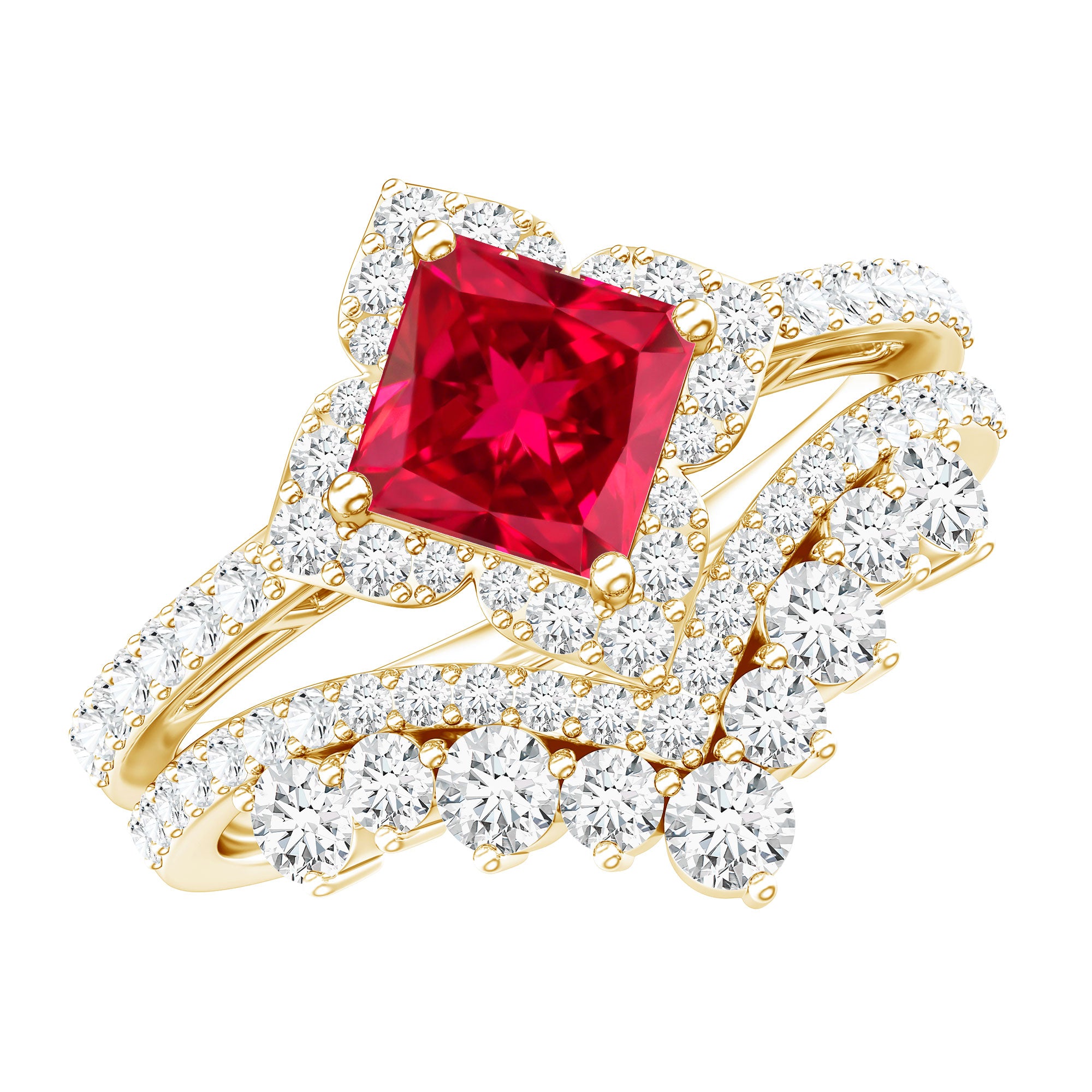 3.25 CT Designer Created Ruby and Moissanite Wedding Ring Set AAAA - Rosec Jewels