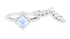 Moonstone and Moissanite Statement Wedding Ring Set AAA - Rosec Jewels