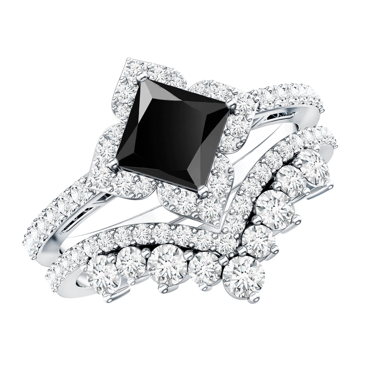 0.5 Carat Black Onyx and Moissanite Statement Wedding Ring Set AAA - Rosec Jewels