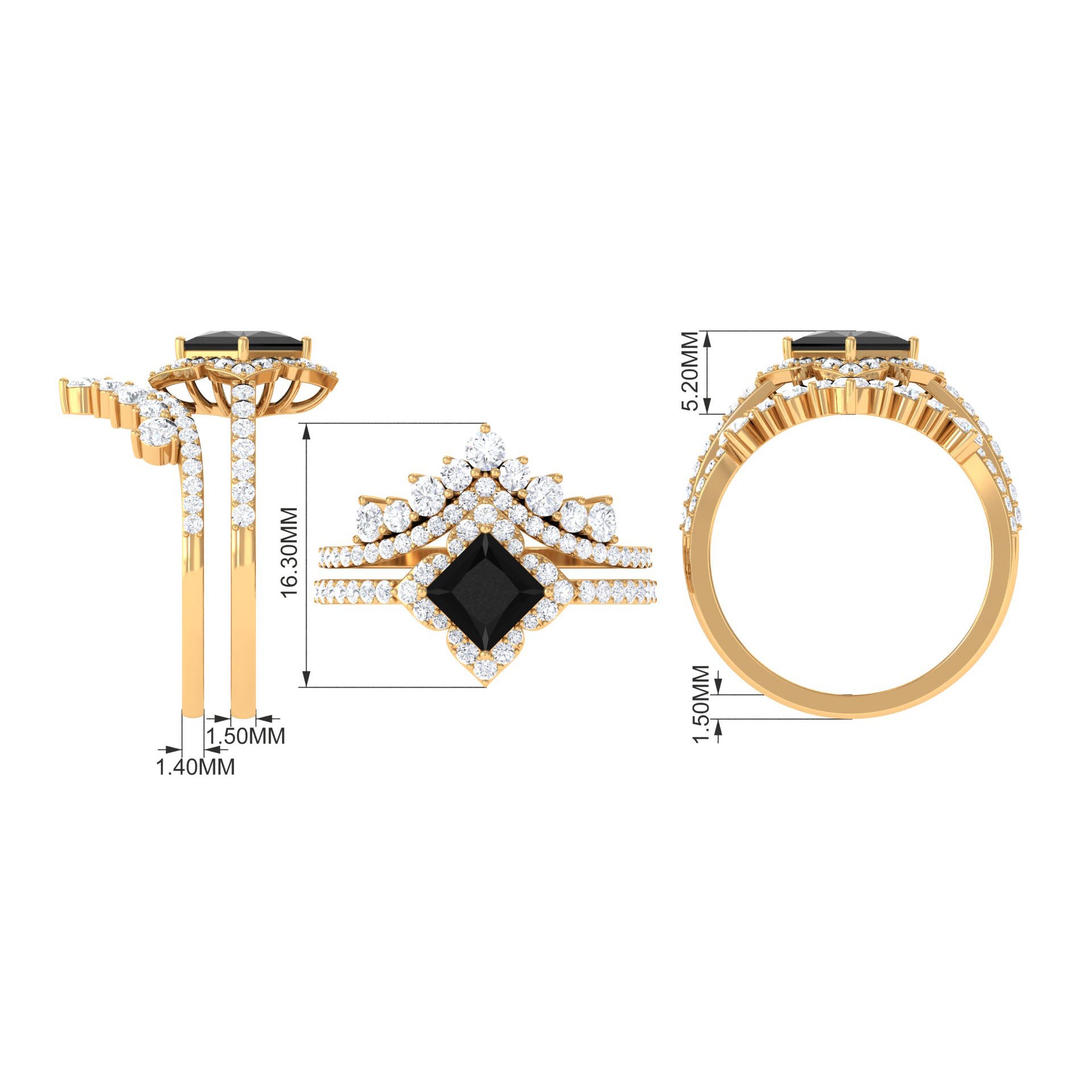 2.25 CT Black Onyx and Moissanite Statement Wedding Ring Set AAA - Rosec Jewels