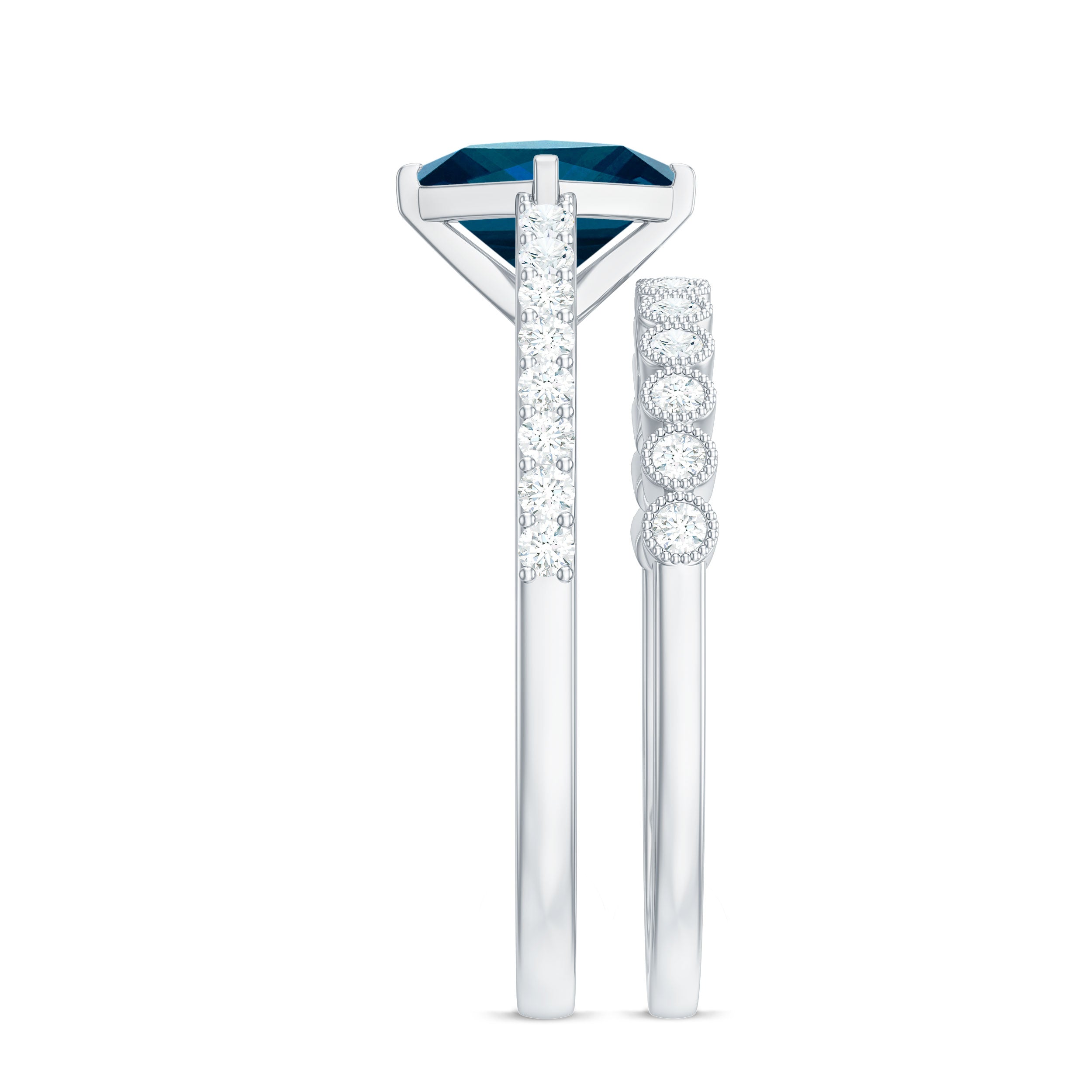 Rosec Jewels-Genuine London Blue Topaz Designer Engagement Ring with Diamond Wedding Band