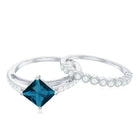 Rosec Jewels-Genuine London Blue Topaz Designer Engagement Ring with Diamond Wedding Band