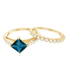 Rosec Jewels-Genuine London Blue Topaz Designer Engagement Ring with Diamond Wedding Band