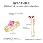 1 Carat Princess Cut Pink Tourmaline Ring with Diamond Wedding Band AAA - Rosec Jewels