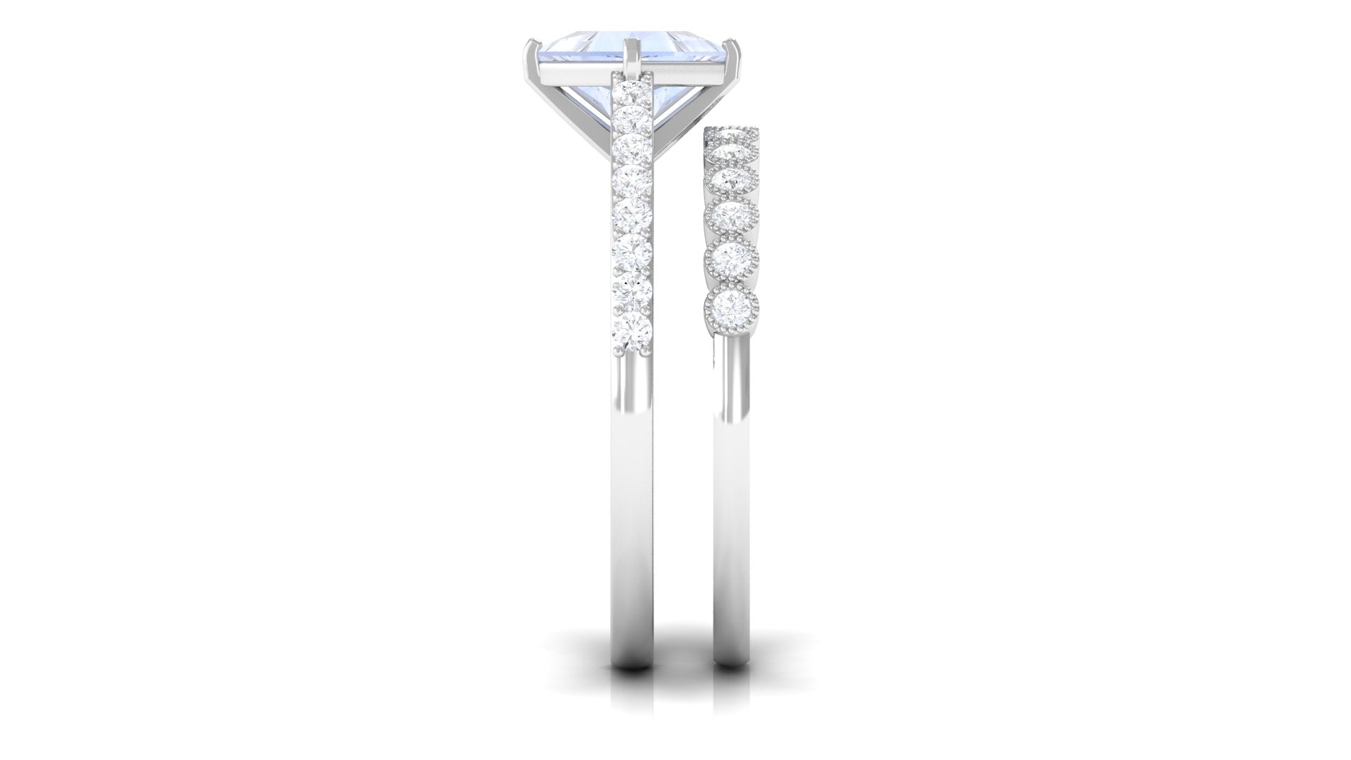 Solitaire Moonstone and Diamond Ring Set AAA - Rosec Jewels