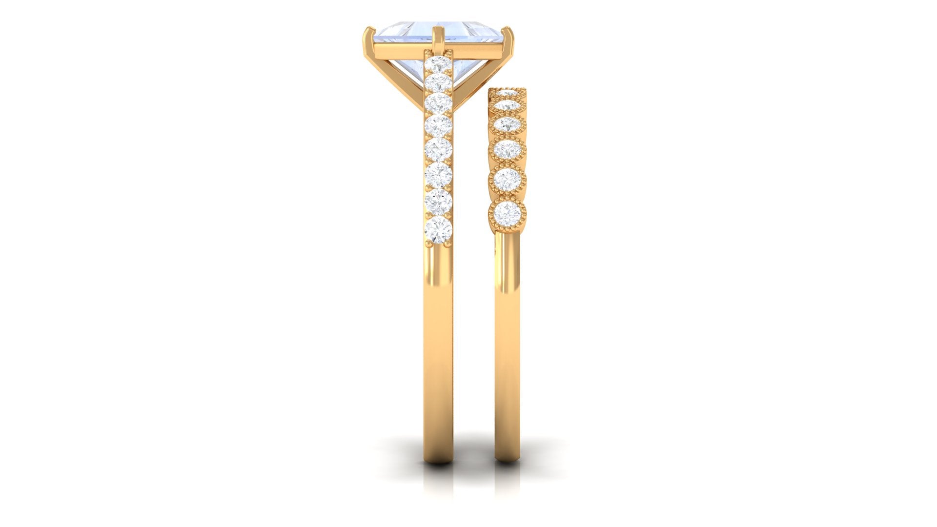 Solitaire Moonstone and Diamond Ring Set AAA - Rosec Jewels