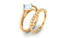 Solitaire Moonstone and Diamond Ring Set AAA - Rosec Jewels