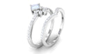 Princess Cut Moonstone and Diamond Flower Ring Set AAA - Rosec Jewels