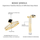 5mm Princess Cut Black Onyx Floral Rings Set with Diamond Band AAA - Rosec Jewels