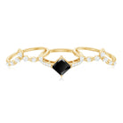 Genuine Princess Cut Black Onyx Bridal Rings Set with Diamond AAA - Rosec Jewels
